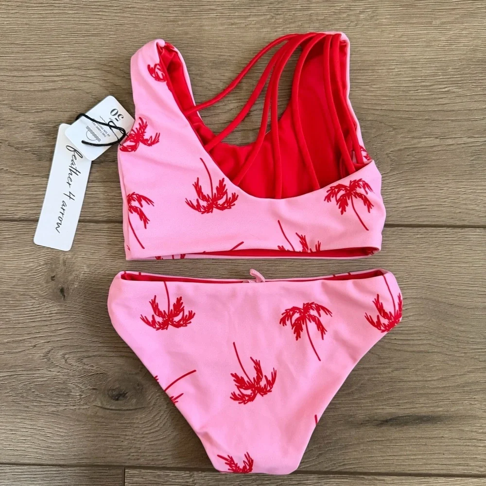 Feather 4 Arrow Pink Palm Tree Kids Swim Set Size 2T